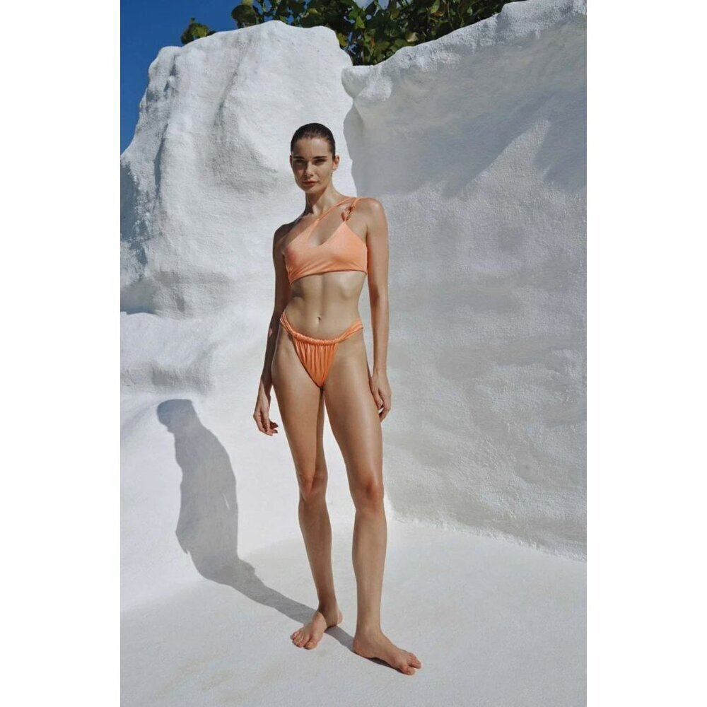 Baobab Taki One Shoulder High Waist Bikini Set Coral Orange Womens Size XS